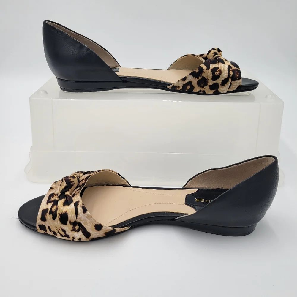 Marc Fisher Leopard print front Black Leather Flats Size 7 - Picture 1 of 8